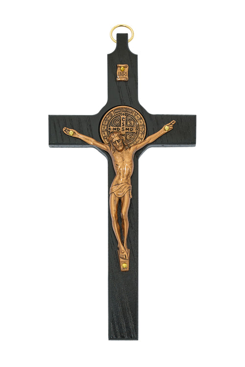 Black and Copper Benedict Wall Crucifix  8" - Unique Catholic Gifts