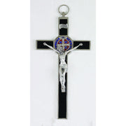 Black and Silver with Multicolored Medal St. Benedict Wall Crucifix 8" - Unique Catholic Gifts