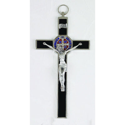Black and Silver with Multicolored Medal St. Benedict Wall Crucifix 8