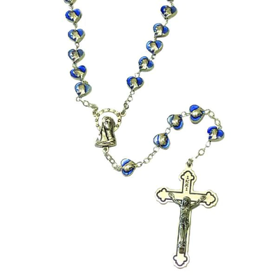 Blue Enamel Rosary with Heart Shaped Miraculous Medal Beads and Silver-tone Crucifix - Unique Catholic Gifts
