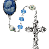 Blue Sun Cut Crystal Cameo Rosary 7MM - Unique Catholic Gifts