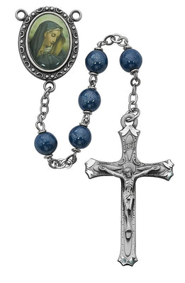 Blue Our Lady of Sorrows Pearl Rosary (7MM) - Unique Catholic Gifts