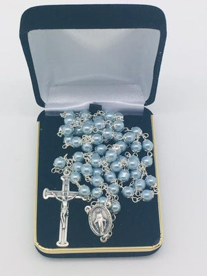 Powder Blue Pearl Bead Miraculous Medal Rosary (21