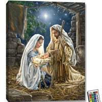Born in a Manger Illuminated Canvas Print (18" x 24") - Unique Catholic Gifts