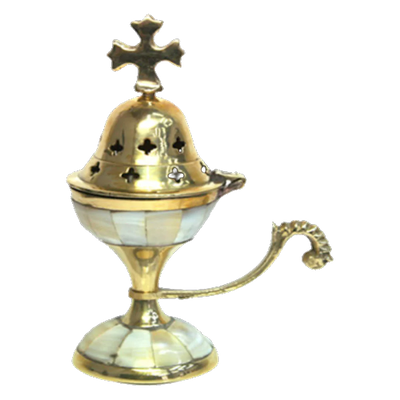 Brass Incense Burner with Mother of Pearl Inlays - Unique Catholic Gifts