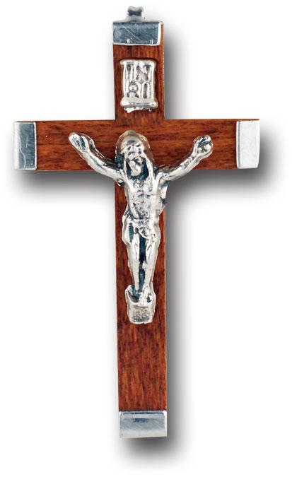 Brown Wood Metal Bound Crucifix (2") - Unique Catholic Gifts