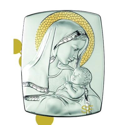 Mother and Child Sterling Silver on wood Plaque - Unique Catholic Gifts