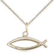 14kt Gold Fish Pendant on a Gold Curb Chain - Fish Medal Chain - Unique Catholic Gifts