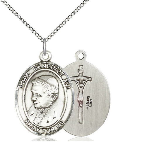 Sterling Silver Pope Benedict XVI Pendant on a Sterling Silver Chain - Unique Catholic Gifts