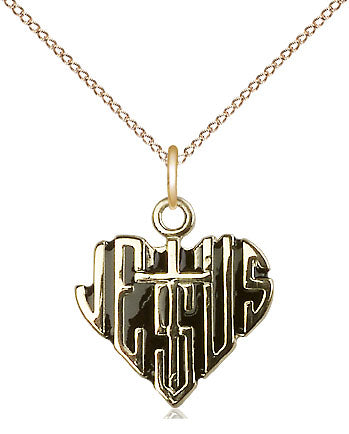 14kt Gold Filled Heart of Jesus w/Cross Pendant on a Gold Filled Chain - Unique Catholic Gifts