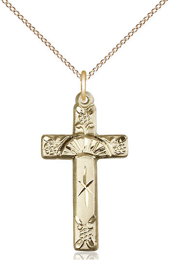 14kt Gold Filled Cross Pendant on Gold Plate Chain - Unique Catholic Gifts