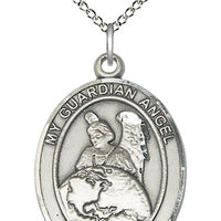 Sterling Silver Guardian Angel Protector Pendant on a Sterling Silver Chain - Unique Catholic Gifts