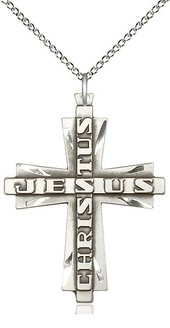 Sterling Silver Jesus Christus Cross Pendant on a Sterling Silver Chain - Unique Catholic Gifts