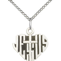 Sterling Silver Heart of Jesus w/Cross Medal Pendant - Unique Catholic Gifts