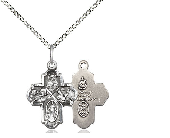 Sterling Silver 4-Way Pendant on a Sterling Silver Chain - Unique Catholic Gifts