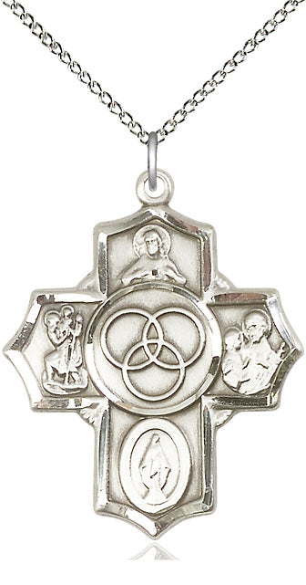 Sterling Silver Blended Family 5-Way Pendant on a Sterling Silver Chain - Unique Catholic Gifts