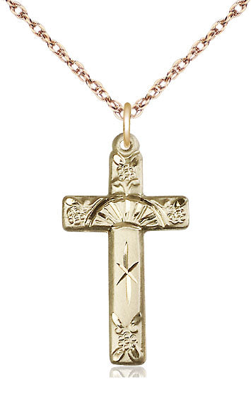 14kt Gold Filled Cross Pendant on Gold Plate Chain - Unique Catholic Gifts