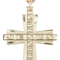 14kt Gold Filled Jesus Christus Cross Pendant on a Gold Plate Chain - Unique Catholic Gifts