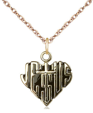 14kt Gold Filled Heart of Jesus w/Cross Pendant on a Gold Filled Chain - Unique Catholic Gifts