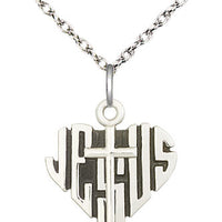 Sterling Silver Heart of Jesus w/Cross Medal Pendant - Unique Catholic Gifts