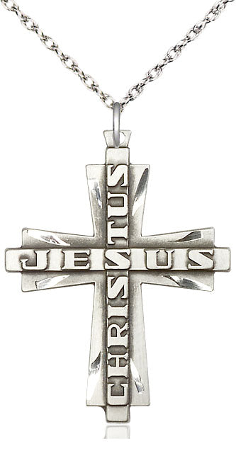 Sterling Silver Jesus Christus Cross Pendant on a Sterling Silver Chain - Unique Catholic Gifts