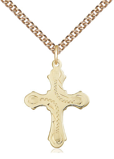 14kt Gold Filled Cross Medal on a Gold Plate Curb Chain - Unique Catholic Gifts
