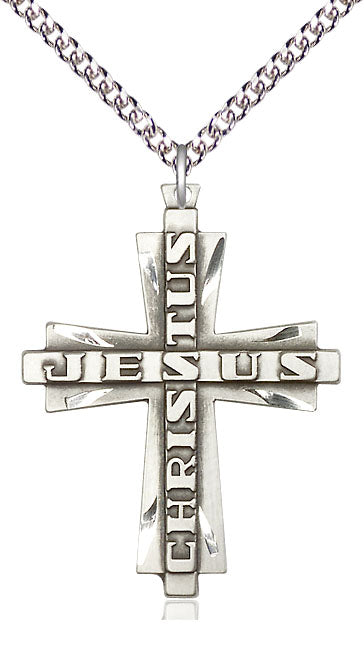 Sterling Silver Jesus Christus Cross Pendant on a Sterling Silver Chain - Unique Catholic Gifts