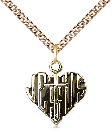 14kt Gold Filled Heart of Jesus w/Cross Pendant on a Gold Filled Chain - Unique Catholic Gifts