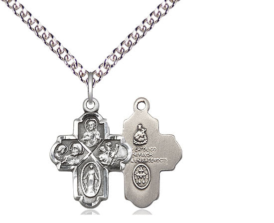 Sterling Silver 4-Way Pendant on a Sterling Silver Chain - Unique Catholic Gifts