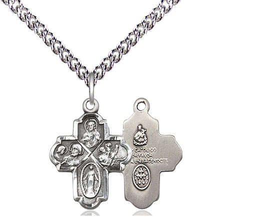 Sterling Silver 4-Way Pendant on a Sterling Silver Chain - Unique Catholic Gifts