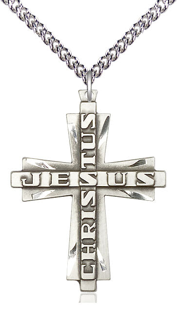 Sterling Silver Jesus Christus Cross Pendant on a Sterling Silver Chain - Unique Catholic Gifts