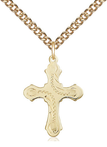 14kt Gold Filled Cross Medal on a Gold Plate Curb Chain - Unique Catholic Gifts