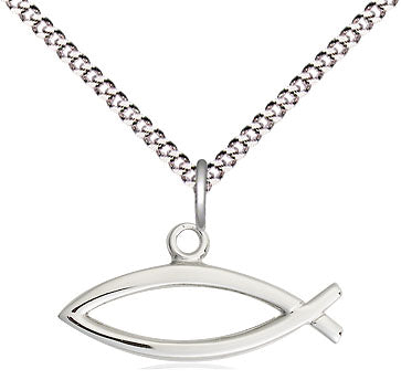 Sterling Silver Fish Pendant on Light Curb Chain - Fish Medal Chain - Unique Catholic Gifts