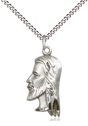 Sterling Silver Christ Head Pendant on a Sterling Silver Light Curb Chain - Unique Catholic Gifts