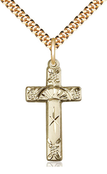 14kt Gold Filled Cross Pendant on Gold Plate Chain - Unique Catholic Gifts