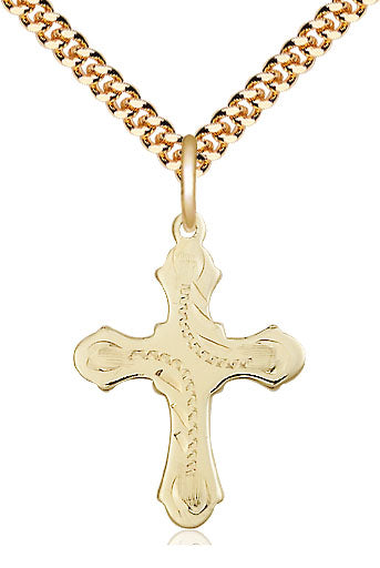 14kt Gold Filled Cross Medal on a Gold Plate Curb Chain - Unique Catholic Gifts