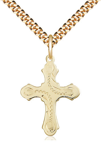 14kt Gold Filled Cross Medal on a Gold Plate Curb Chain - Unique Catholic Gifts