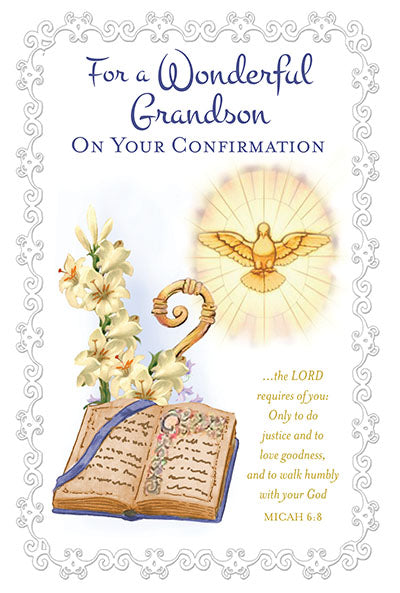 El camarero antiguo insecto Para un nieto maravilloso en su tarjeta de felicitación de confirmación –  Unique Catholic Gifts