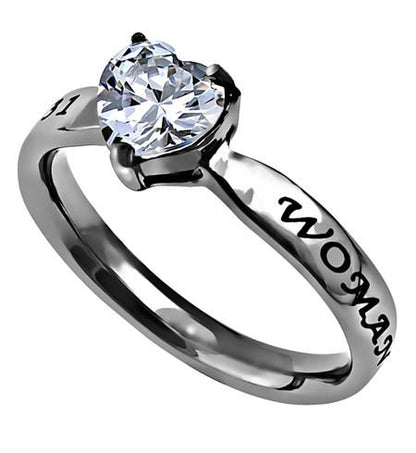 Cubic Zirconia Heart Ring Woman of God - Unique Catholic Gifts