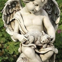Cherub Angel with a Kitten Indoor/Outdoor Garden Statue (12") - Unique Catholic Gifts