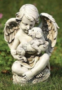 Cherub Angel with a Puppy Indoor/Outdoor Garden Statue (12") - Unique Catholic Gifts