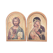 Christ All Knowing/Our Lady of Vladimir Standing Wood Diptych 3" x 5" - Unique Catholic Gifts