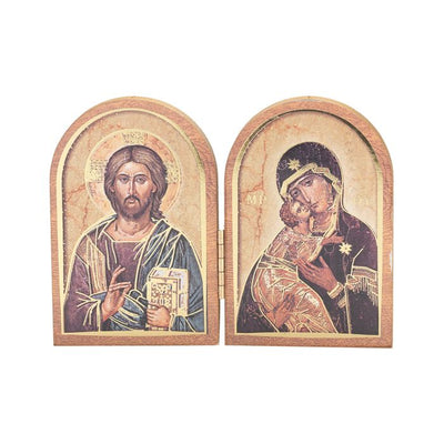 Christ All Knowing/Our Lady of Vladimir Standing Wood Diptych 3