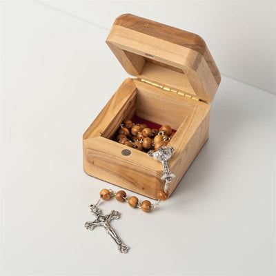 Communion Chalice Olive Wood Rosary and Crucifix Box - Unique Catholic Gifts