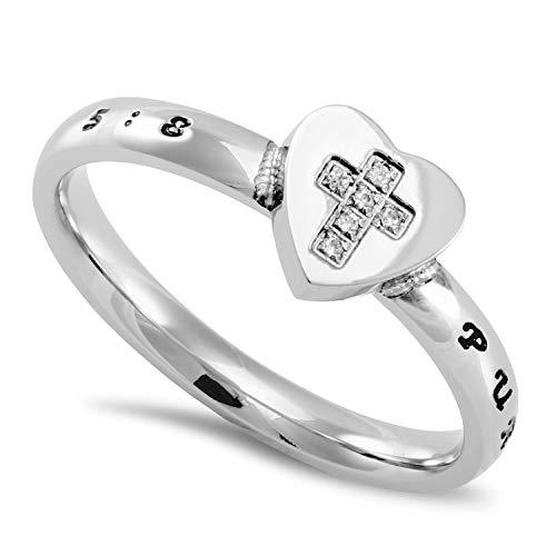 Cross My Heart Cubic Zirconia Purity Ring - Unique Catholic Gifts