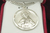 Silver Sacred Heart of Jesus and Virgen Mary in the other side with chain. - Unique Catholic Gifts