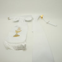 Boy's First Communion Set: White Arm Band and White Tie - Unique Catholic Gifts