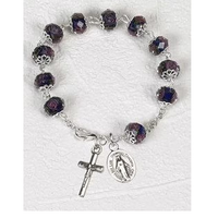 Dark Blue Crystal Rosary Bracelet with Pink Rose Painted Beads - Unique Catholic Gifts