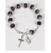 Dark Blue Crystal Rosary Bracelet with Pink Rose Painted Beads - Unique Catholic Gifts