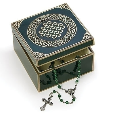Dark Green Irish Rosary and Keepsake Box Set 2 1/4